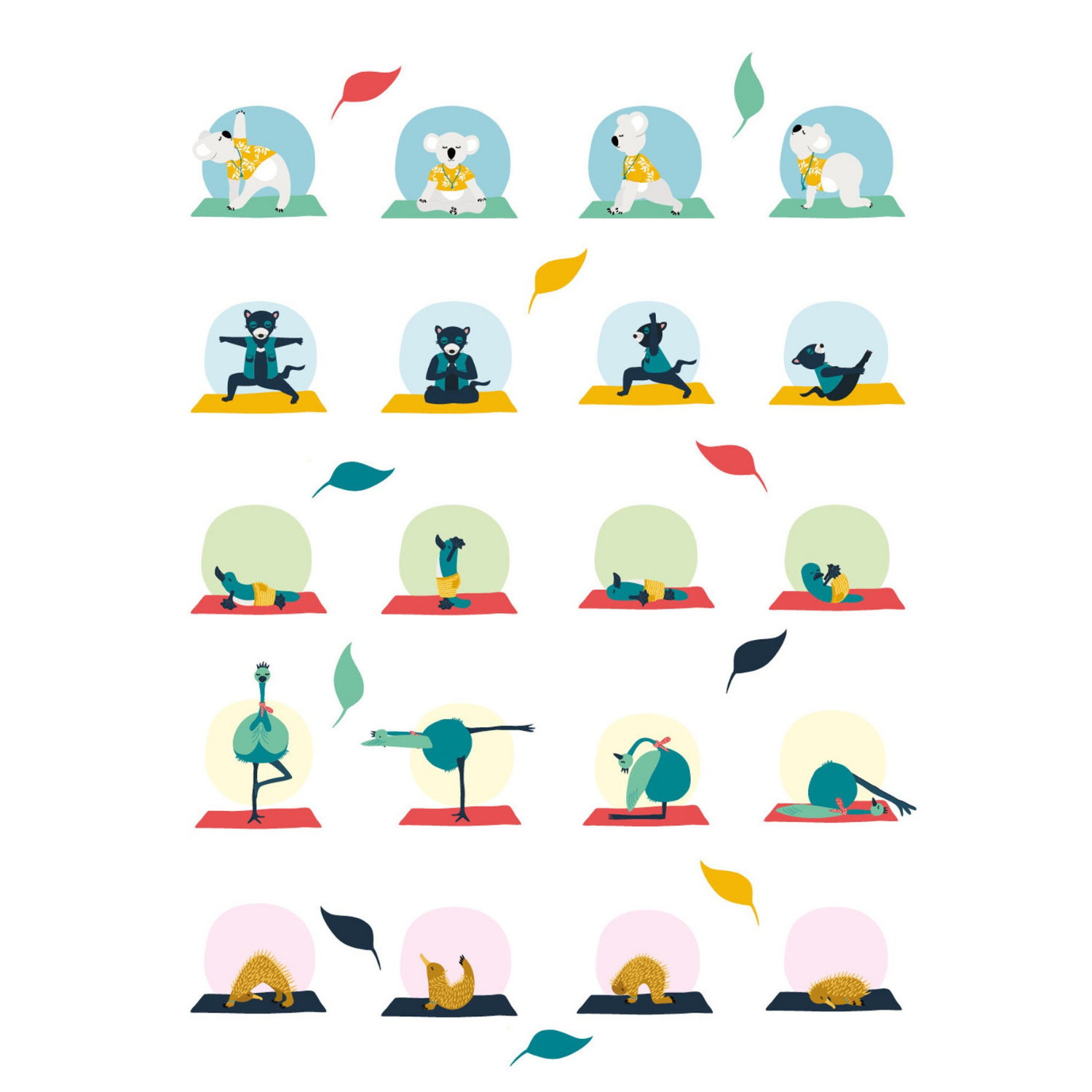 Yoga Poster for kids with 20 yoga poses with animals 